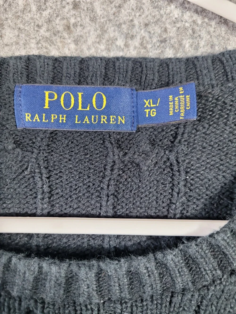 Polo Ralph Lauren Mens XL Cable Knit Cotton Crewneck Sweater Black White Pony